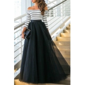 Lovely Casual Striped Patchwork Black Floor Length