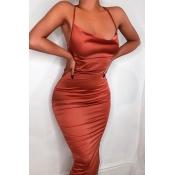 Lovely Sexy Spaghetti Straps Coral Red Knee Length