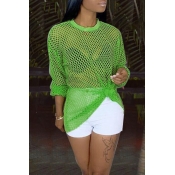 Lovely Sexy Hollow-out Green Blouse(Without Lining