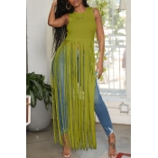 Lovely Chic Tassel Design Green Blouse