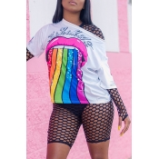 Lovely Casual O Neck Letter Printed White T-shirt