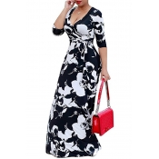 Lovely Bohemian Printed Black Floor Length A Line 