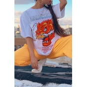 Lovely Leisure O Neck Letter Printed White T-shirt