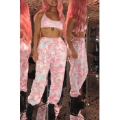 Lovely Casual High Elastic Printed Light Pink Pant