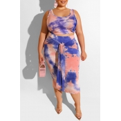 Lovely Casual Tie-dye Blue Plus Size Two-piece Ski