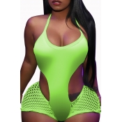 Lovely Hollow-out Green One-piece Swimwear