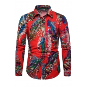 Lovely Stylish Turndown Collar Printed Red Shirt