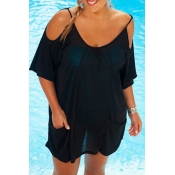 Lovely Casual O Neck Hollow-out Black Plus Size Co