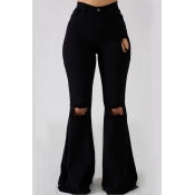 Lovely Casual Broken Holes Black Denim Jeans