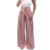 Lovely Stylish High Waist Striped Red Pants