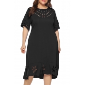 Lovely Stylish O Neck Hollow-out Black Knee Length