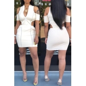 Lovely Sexy Off The Shoulder Hollow-out Beige Mini