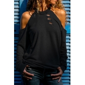Lovely Casual Hollow-out Black Blouse
