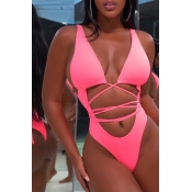 Lovely Hollow-out Pink One-piece Swimwear