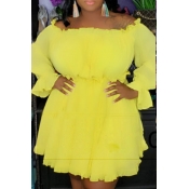 Lovely Stylish Off The Shoulder Ruffle Yellow Mini