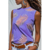Lovely Casual Printed Purple Tank Top