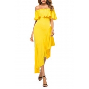 Lovely Casual Off The Shoulder Asymmetrical Yellow