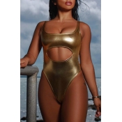 Lovely Hollow-out Gold One-piece Swimwear