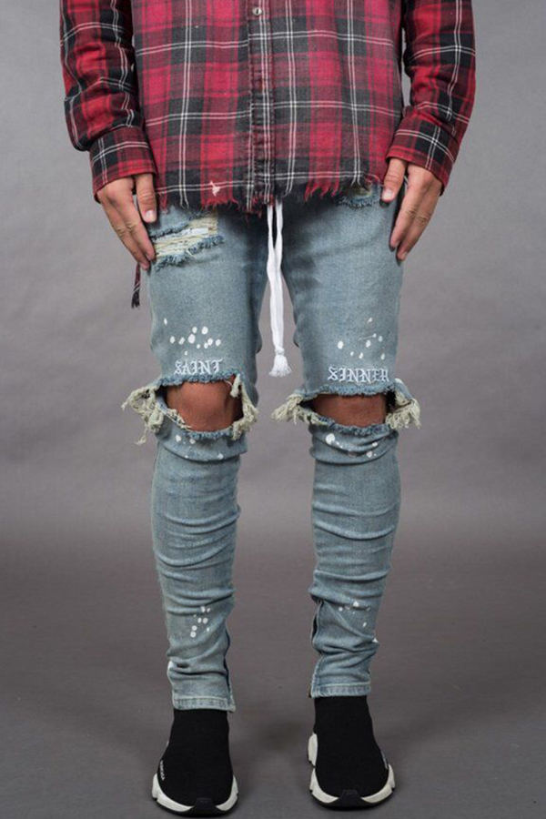 Lovely Street Broken Holes Baby Blue Jeans