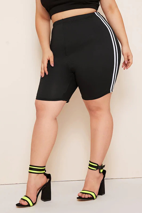 Lovely Casual Striped Patchwork Black Plus Size Shorts