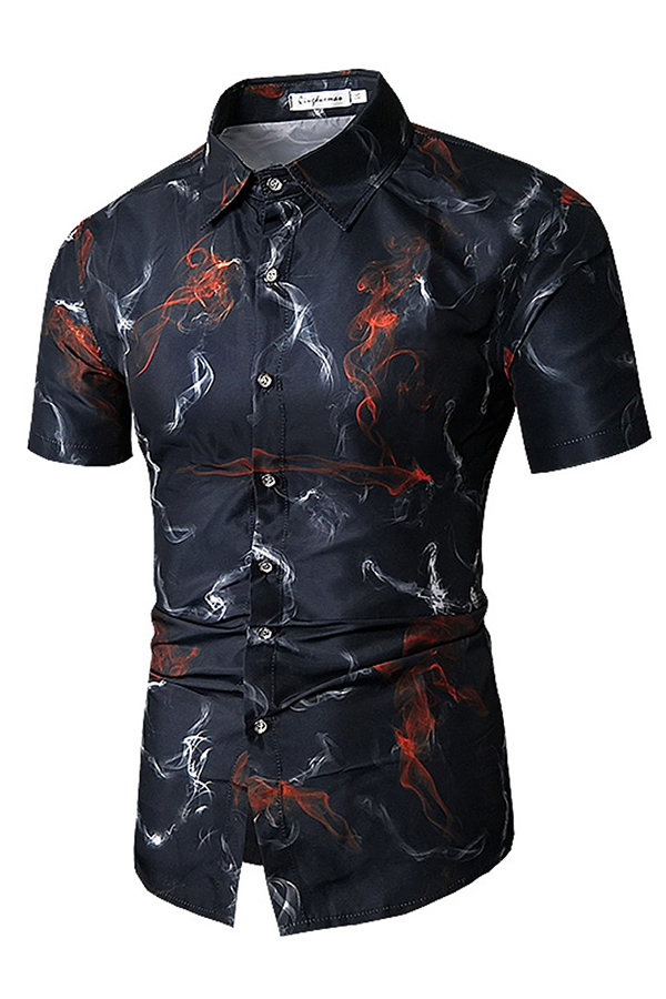Lovely Casual Turndown Collar Printed Black Shirt