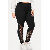 Lovely Casual Lace Patchwork Black Plus Size Leggi