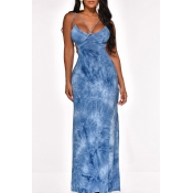 Lovely Party Backless Blue Ankle Length Prom Dress