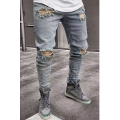 Lovely Casual Broken Holes Baby Blue Jeans