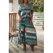 Lovely Bohemian V Neck Printed Split Multicolor An