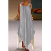 Lovely Casual Square Collar Asymmetrical Grey Ankl