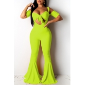 Lovely Sexy Spaghetti Straps Hollow-out Green Two-