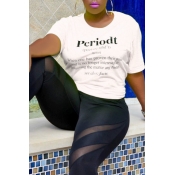 LW O Neck Letter Printed White T-shirt