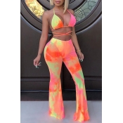 Lovely Casual Halter Printed Multicolor Two-piece 