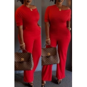Lovely Leisure O Neck Red One-piece Jumpsuit