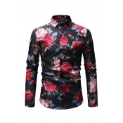 Lovely Casual Rose Printed Black Shirt