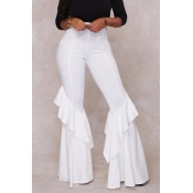 Lovely Chic Flounce Design White Pants