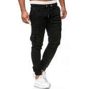 Lovely Casual Pockets Design Black Pants
