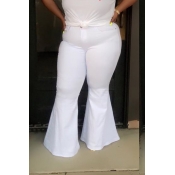 Lovely Casual Flounce Design White Plus Size Pants