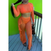 Lovely Trendy See-through Orange Two-piece Pants S