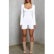 Lovely Casual U Neck Skinny White One-piece Romper