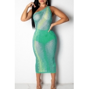 Lovely Casual One Shoulder See-through Green Mid C