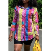 Lovely Casual Turndown Collar Printed Multicolor B