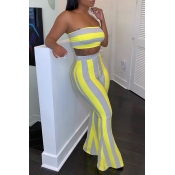 Lovely Casual Striped Yellow Two-piece Pants Set