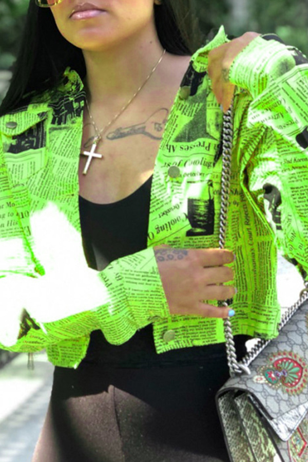 Lovely Leisure Letter Printed Green Coat