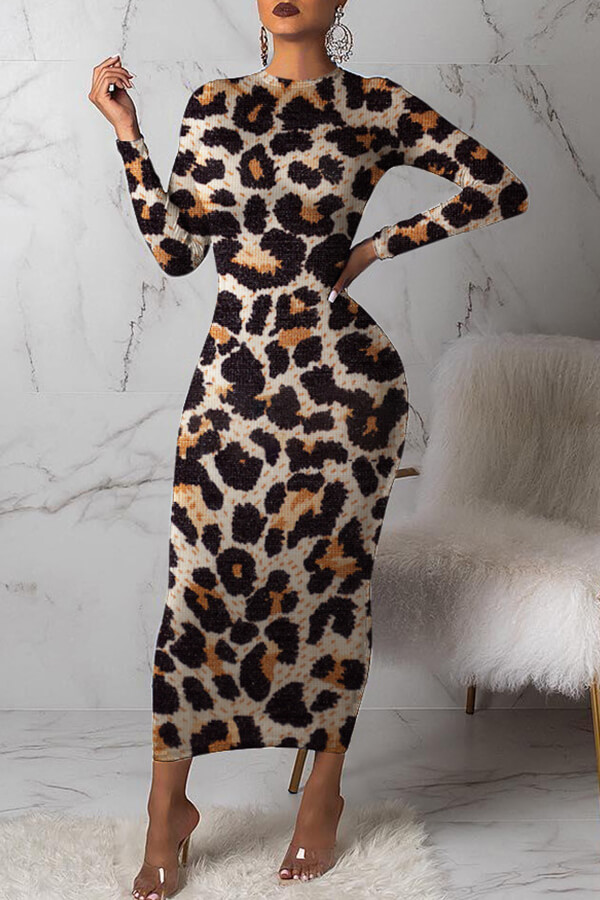 Lovely Casual Leopard Print Ankle Length Dress