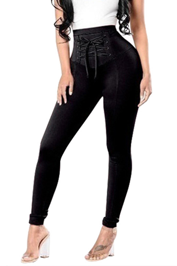 Lovely Trendy Bandage Design Black Pants