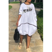 Lovely Casual Printed White Knee Length T-shirt Dr