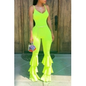Lovely Chic Flounce Design Green One-piece Jumpsui
