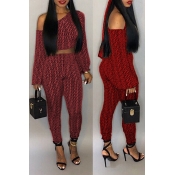 Lovely Leisure Dew Shoulder Red Two-piece Pants Se