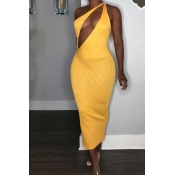 Lovely Sexy One Shoulder Hollow-out Yellow Ankle L